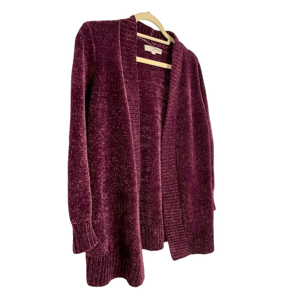 LOFT • Burgundy Chenille Open Front Cardigan Size Large - Picture 5 of 8